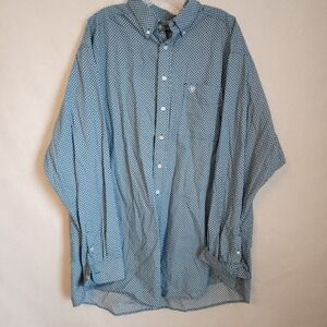 Ariat Shirt Men's XXL Tall Button Down Fitted Long Sleeve Blue Geometric Western